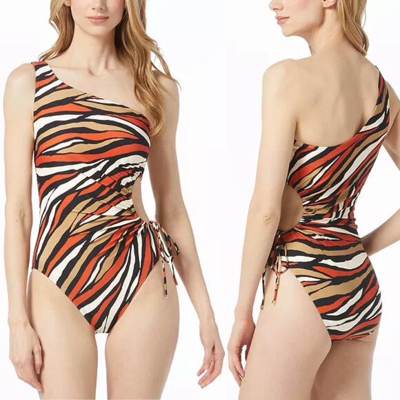 Michael Kors One-Shoulder Cutout One Piece Swimsuit Terracotta Women's 10 NWT - Picture 1 of 9